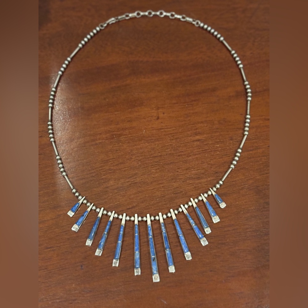 Navajo Turquoise and silver ball and needle necklace